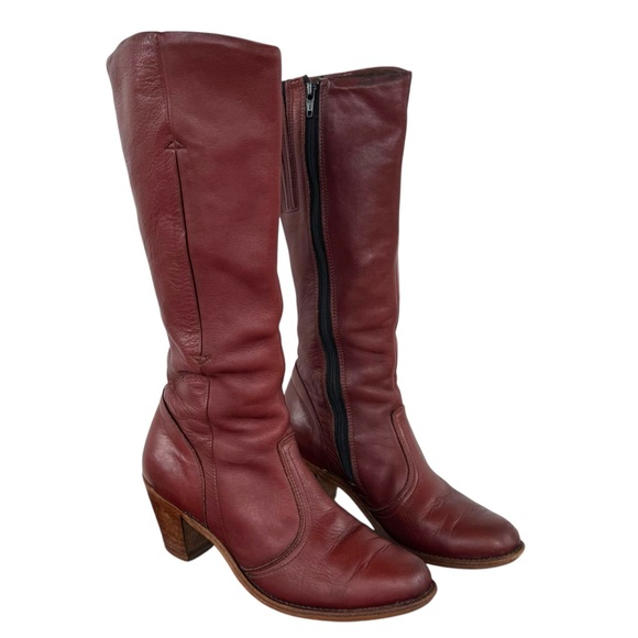 Vintage 70s Dexter Western Boots Tall Heeled Leather Oxblood Red Made USA | 8.5 - Picture 3 of 15